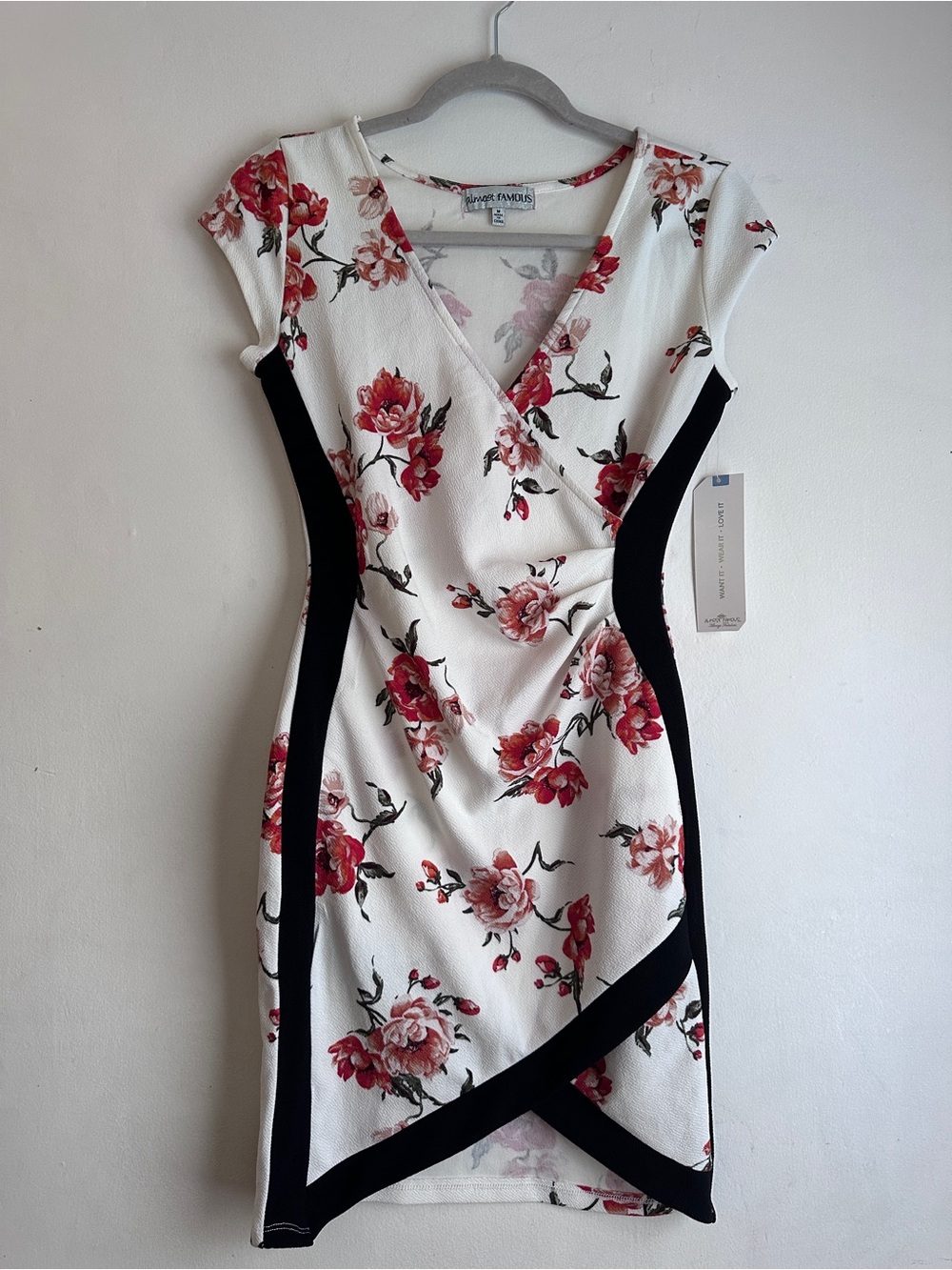 Almost Famous White Floral Mini Dress with Black Panels
